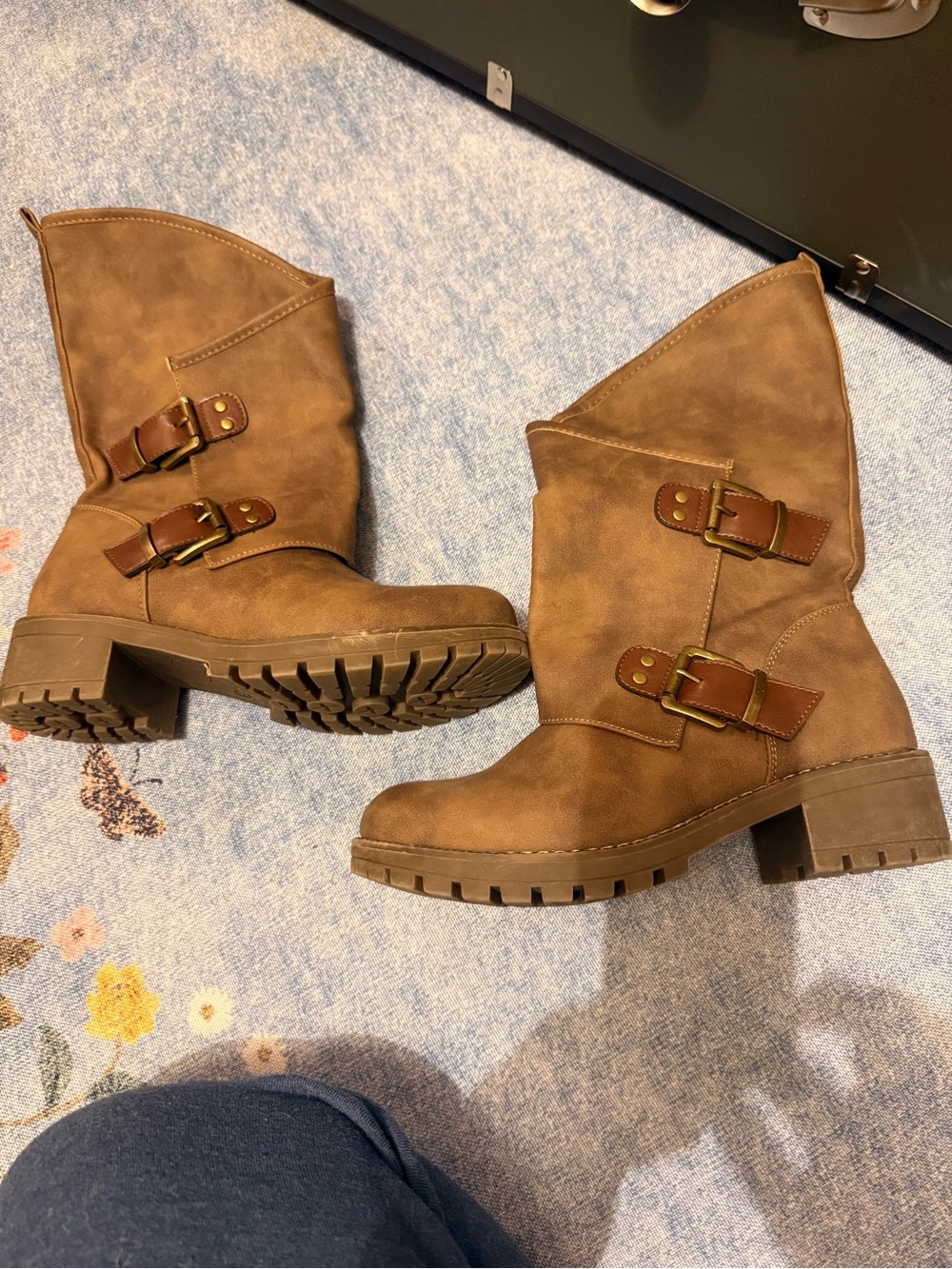 Global Win Brown Moto Buckle Boots